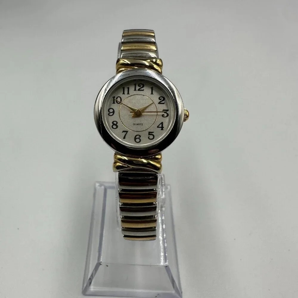 3/$30 Two Tone Watch Women Gold Silver Easy Read Dial Stretch Band New Battery